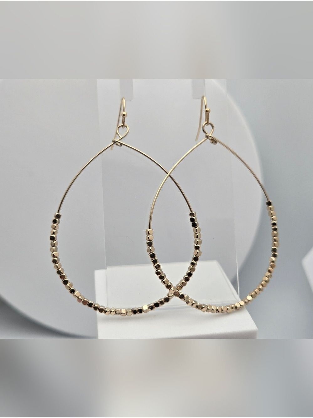 Banana Republic Beaded Teardrop Hoop Earrings Gold Tone 2.5" NWT